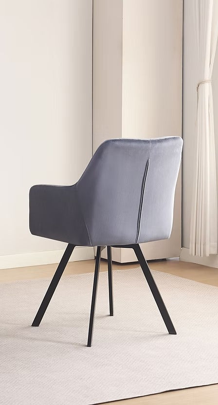 Norviano 2-Piece Modern Swivel Accent Chair Set in Dark Grey Velvet with Vertical Stitching, Integrated Armrests, Black Metal Legs and 360° Swivel Base