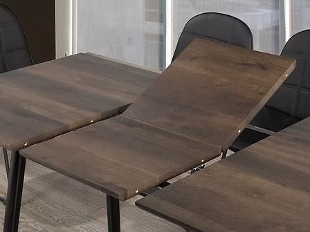 Arlina 7-Piece Dinette Set – Wooden Extension Table with Black Metal Legs & Grey PU Chairs
