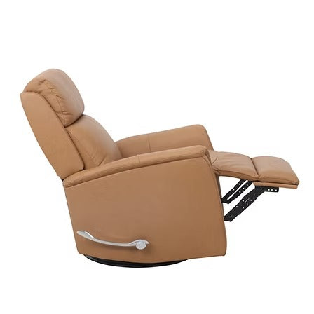Zyrello Recliner Chair in Soft Caramel Brown Leather Match with Side-Mounted Steel Pull Handle &amp; Glider Rocking Mechanism