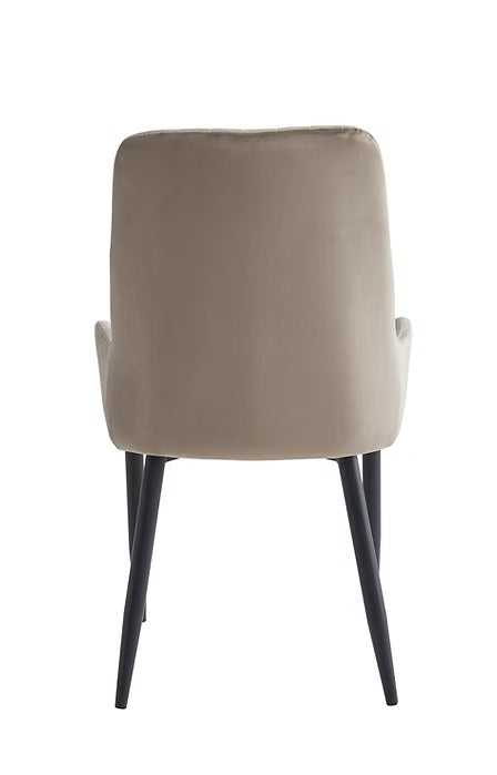 Valmere 2-Piece Modern Dining Chair Set in Beige Velvet with Vertical Stitching, Black Steel Legs & Contemporary Finish