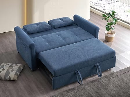 Morquessa Sofa Bed Sectional – Slate Blue Adjustable Backrest Sleeper Sofa with USB & USB-C Charging Station, Side Pocket Storage