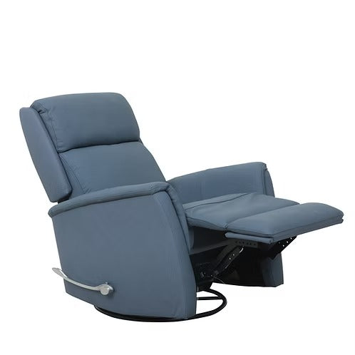 Zyrello Recliner Chair in Soft Sapphire Leather Match with Side-Mounted Steel Pull Handle &amp; Glider Rocking Mechanism