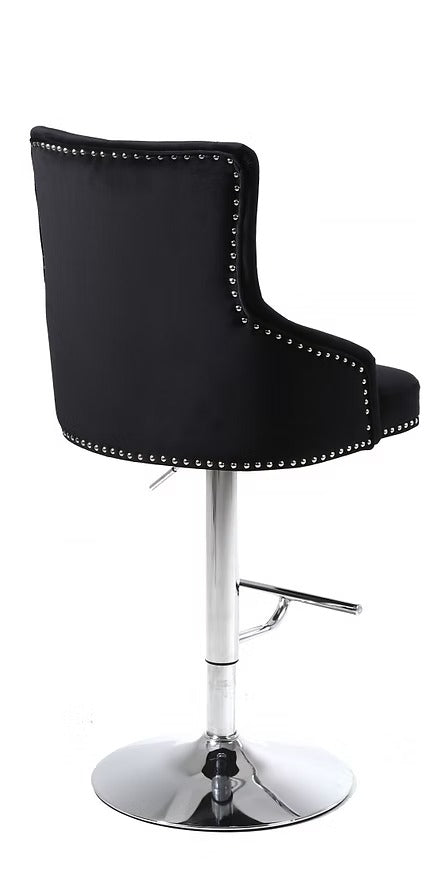 Cevoria Modern Black Velvet Swivel Bar Stool with Adjustable Height Gas Lift, Chrome Metal Frame, Steel Footrest & Nailhead Detail for Kitchen Island, Counter & Bar Seating (1 Piece)