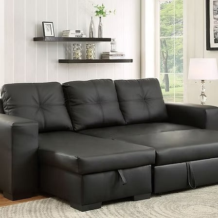 Ivoryn Convertible Sofa Bed Sectional – Reversible Chaise Sleeper Sofa with Lift-Up Storage Compartment and Black PU Upholstery