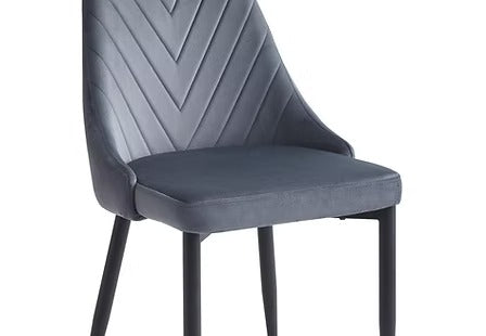 Veltrano 7-Piece Dinette Set – Sintered Stone White Marble Table with Black Steel Legs & Dark Grey Velvet Chairs
