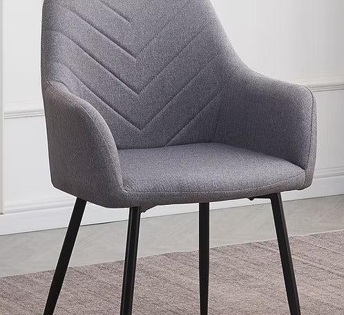 Dolviano 7-Piece Dinette Set – Sintered Stone White Marble Table with Black Steel Legs & Grey Fabric Chairs