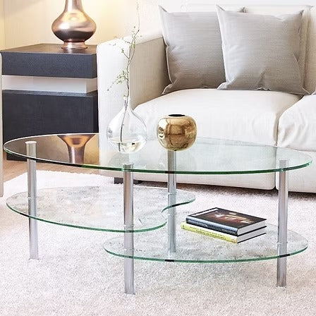 Havique Coffee Table – Modern Clear Tempered Glass Coffee Table with Chrome Legs