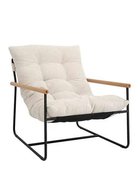 Liorven Modern Accent Lounge Chair – Plush Tufted Cushion with Natural Wood Armrests & Black Metal Frame