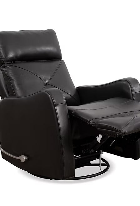 Wervano Recliner Chair with Side-Mounted Steel Pull Handle, Swivel & Glider Mechanism, Zero Wallhugger Design in Soft Blackberry Leather Match