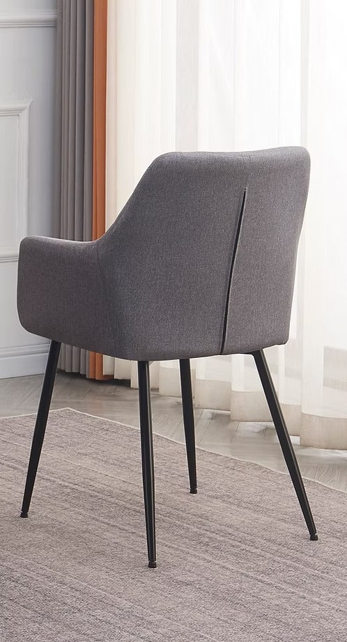Halvion 2-Piece Modern Grey Fabric Dining Chair Set with Black Steel Legs