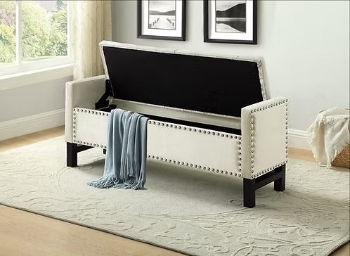 Dravien Velvet Storage Bench – Elegant Cream Lift Top Storage Bench for Bedroom, Living Room and Entryway