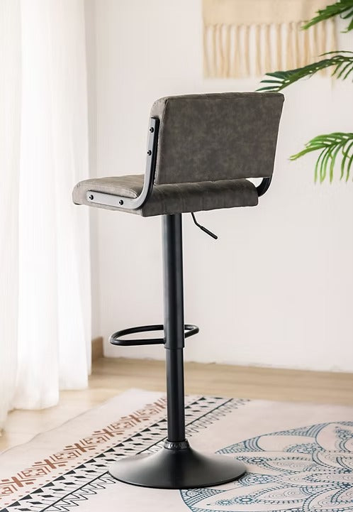 Iverion 2-Piece Bar Stool Set – Modern Grey PU Swivel Stools with Vertical Stitching, Adjustable Height Gas Lift & Black Metal Frame for Kitchen Island & Counter Seating