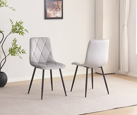 Velvoro 5-Piece Dinette Set – Snowy White Marble Sintered Stone Table with Black Steel Legs & Light Grey Velvet Chairs
