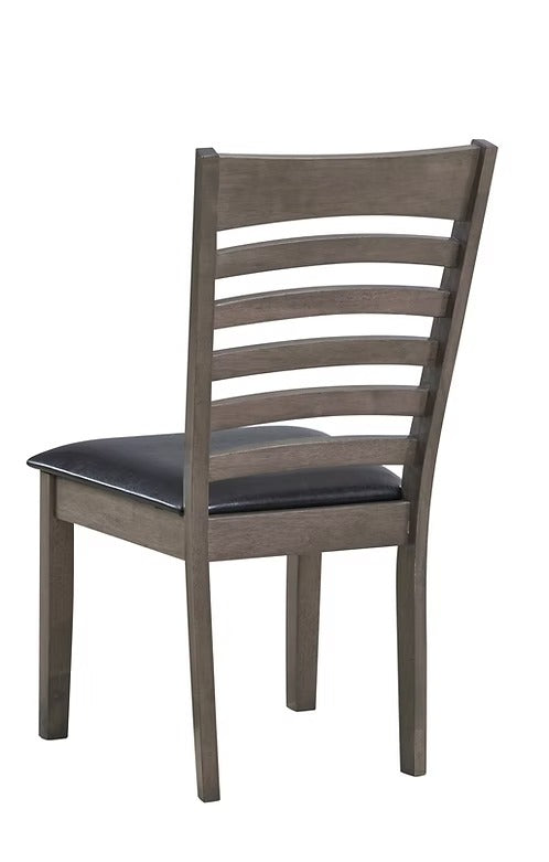 Sylvoro 2-Piece Dining Chairs – Antique Grey Modern Finish Ladder Back Design with Black PU Upholstered Cushion Seats for Elegant Dining Spaces