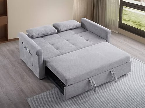 Morquessa Convertible Sofa Bed Sectional – Adjustable Backrest Sleeper Sofa with USB &amp; USB-C Charging Station, Side Storage Pocket and Cloud Grey Fabric Upholstery