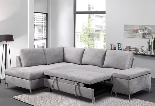 Velquora LHF Sofa Bed Sectional with Lift-Up Storage, Chaise &amp; Soft Grey Fabric