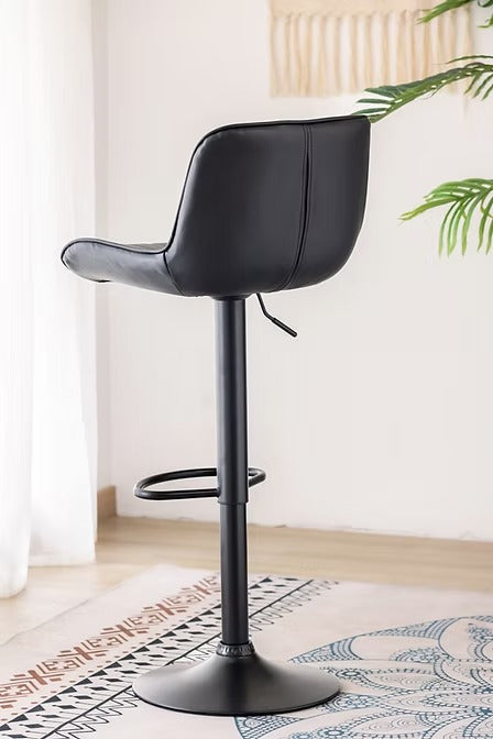 Jasviro 2-Piece Bar Stool Set – Modern Black PU Swivel Stools with Vertical Stitching, Adjustable Height Gas Lift & Black Metal Frame for Kitchen Island & Counter Seating