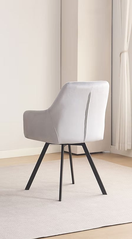 Norviano 2-Piece Modern Swivel Accent Chair Set in Light Grey Velvet with Vertical Stitching, Integrated Armrests, Black Metal Legs and 360° Swivel Base