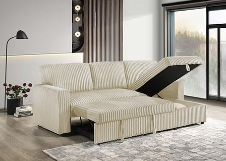 Lumivara Luxe Sofa Bed Sectional with Reversible Chaise, Lift-Up Storage & Soft-Touch Cream Fur Corduroy