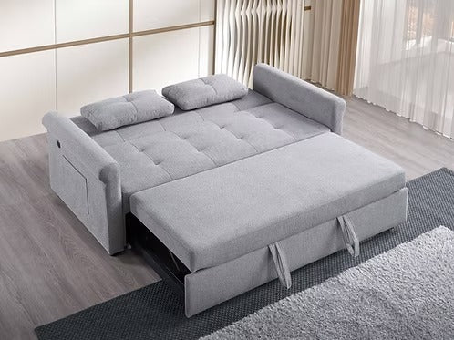 Morquessa Convertible Sofa Bed Sectional – Adjustable Backrest Sleeper Sofa with USB &amp; USB-C Charging Station, Side Storage Pocket and Cloud Grey Fabric Upholstery
