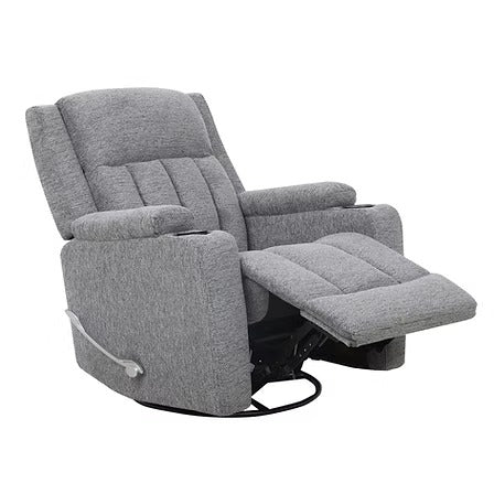 Rivento Recliner Chair with Side-Mounted Steel Pull Handle, Glider Rocking Mechanism & Soft Grey Fabric
