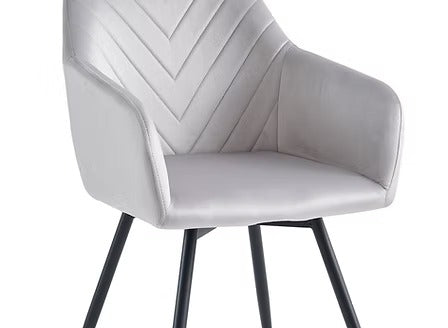 Calvessa 7-Piece Dinette Set – Snowy White Marble Sintered Stone Table with U-Shape Steel Legs & Light Grey Velvet Armrest Chairs