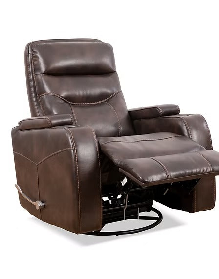 Quinvara Recliner Chair with Pull Handle, Swivel Glider Mechanism, Cup Holders, Storage Arms &amp; Zero Wallhugger Design in Soft Brown PU