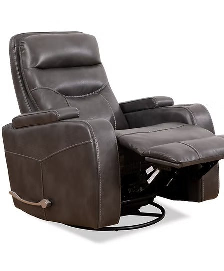 Quinvara Recliner Chair with Pull Handle, Swivel Glider Mechanism, Cup Holders, Storage Arms & Zero Wallhugger Design in Soft Grey PU
