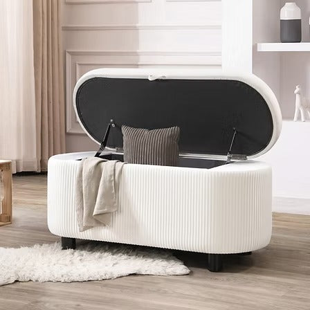 Solvairo Storage Bench – Modern Oval Lift Top Bench with Vertical Channel Tufting