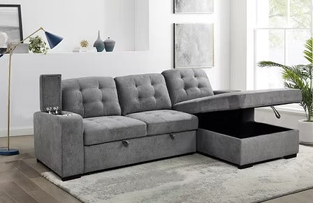 Zenviel Sofa Bed Sectional – Left Hand Facing Chaise with Lift-Up Storage, Cup Holders And Sleeper Function