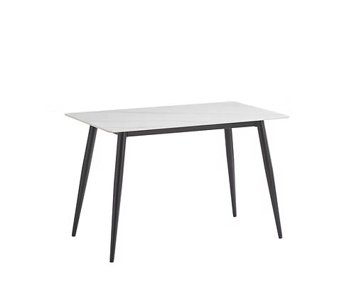Velvoro 5-Piece Dinette Set – Snowy White Marble Sintered Stone Table with Black Steel Legs & Dark Grey Velvet Chairs