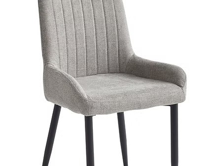 Calviano 7-Piece Dinette Set – Wooden Top Table with Black Steel Legs & Grey/Beige Fabric Chairs