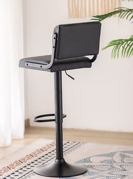 Iverion 2-Piece Bar Stool Set – Modern Black PU Swivel Stools with Vertical Stitching, Adjustable Height Gas Lift &amp; Black Metal Frame for Kitchen Island &amp; Counter Seating