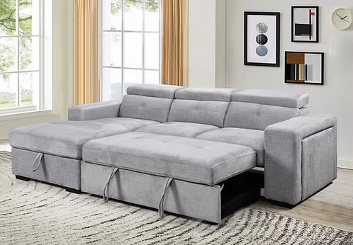 Avirex Sofa Bed Sectional – Left Hand Facing Chaise with Adjustable Headrests, Charging Station, Cup Holder, Side Storage