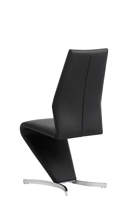 Gaverno 2-Piece Modern Z-Shape Black Faux Leather Dining Chair Set with Chrome Finish