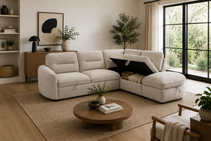 Elmstead Sectional Sleeper Sofa Bed with Pull-Out Bed, Hidden Storage and Premium Velvet Upholstery