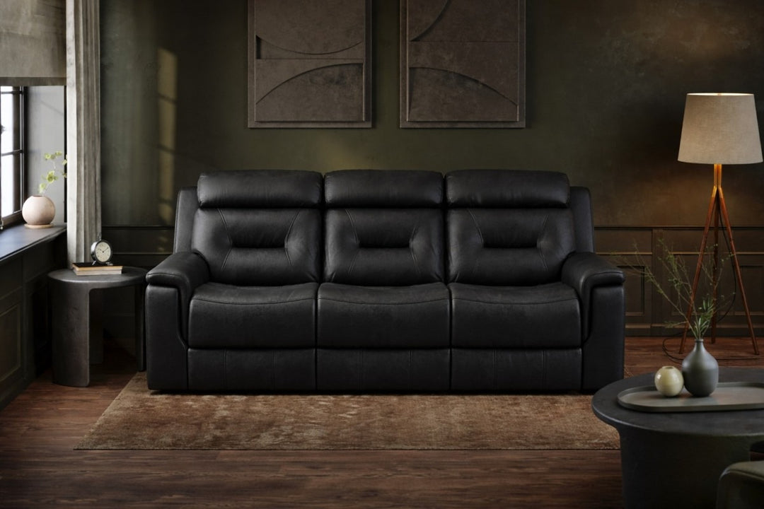 Rivaro Leather Upholstered Recliner Sofa - Midnight Black | Luxury, Comfortable, Stylish & Durable