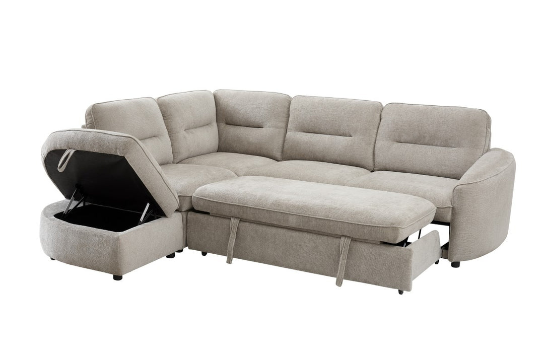 Elmstead Sectional Sleeper Sofa Bed with Pull-Out Bed, Hidden Storage and Premium Velvet Upholstery