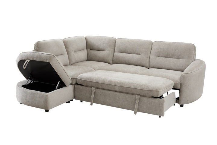Elmstead Sectional Sleeper Sofa Bed with Pull-Out Bed, Hidden Storage and Premium Velvet Upholstery