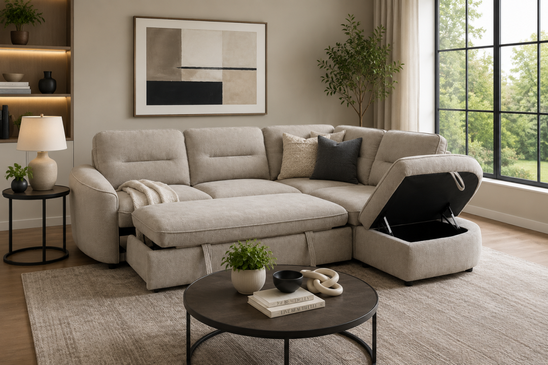 Elmstead Sectional Sleeper Sofa Bed with Pull-Out Bed, Hidden Storage and Premium Velvet Upholstery