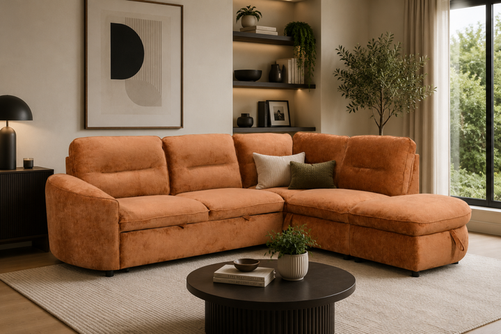 Cedarwick Sectional Sleeper Sofa Bed with Pull-Out Bed, Hidden Storage and Premium Velvet Upholstery
