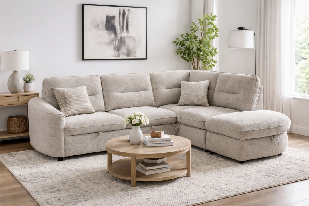 Elmstead Sectional Sleeper Sofa Bed with Pull-Out Bed, Hidden Storage and Premium Velvet Upholstery