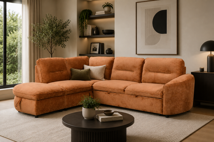 Cedarwick Sectional Sleeper Sofa Bed with Pull-Out Bed, Hidden Storage and Premium Velvet Upholstery