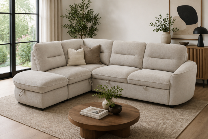 Elmstead Sectional Sleeper Sofa Bed with Pull-Out Bed, Hidden Storage and Premium Velvet Upholstery