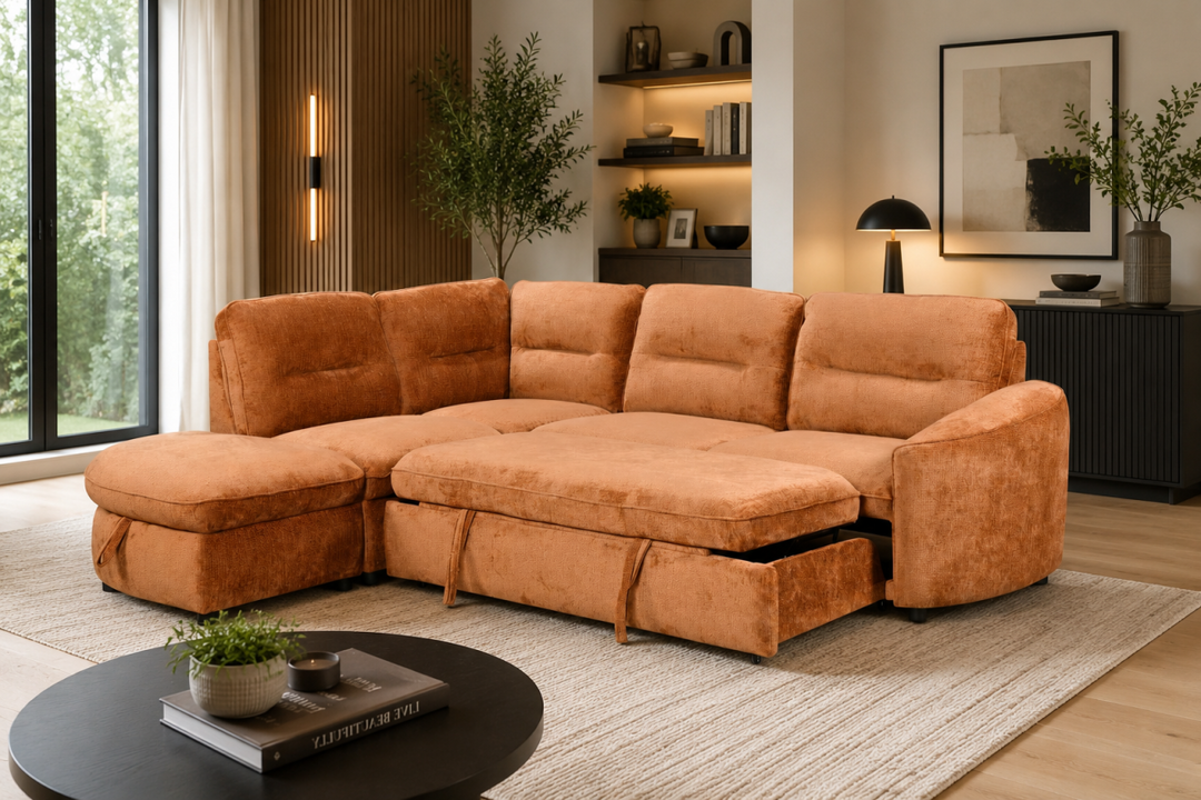 Cedarwick Sectional Sleeper Sofa Bed with Pull-Out Bed, Hidden Storage and Premium Velvet Upholstery