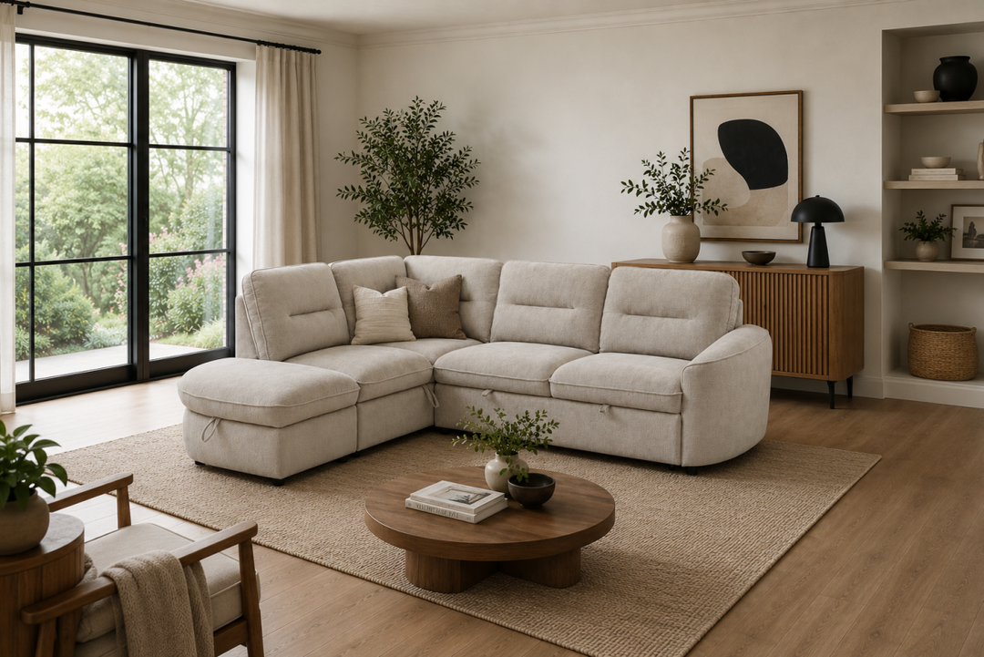 Elmstead Sectional Sleeper Sofa Bed with Pull-Out Bed, Hidden Storage and Premium Velvet Upholstery