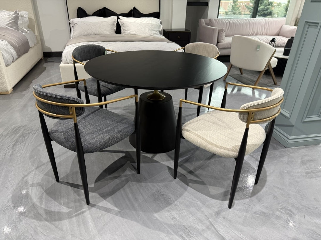 Vetrina Solid Wood Round Dining Table with Gold-Finished Metal Accents