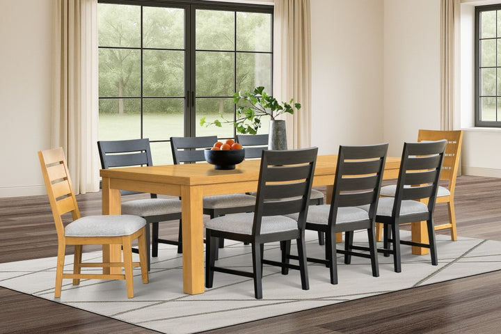 Solviano 9-Piece Luxury Oak & Black Extension Dining Table Set with 8 Upholstered Memory Foam Chairs
