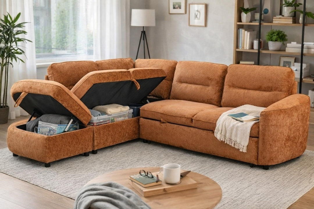 Cedarwick Sectional Sleeper Sofa Bed with Pull-Out Bed, Hidden Storage and Premium Velvet Upholstery