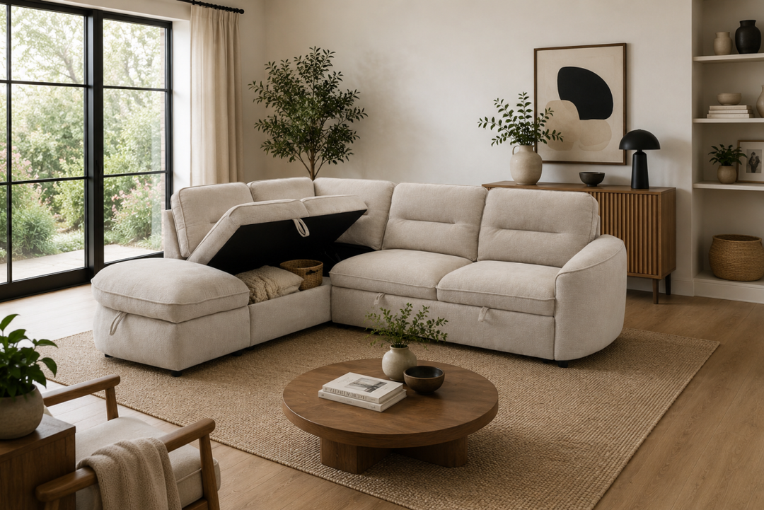 Elmstead Sectional Sleeper Sofa Bed with Pull-Out Bed, Hidden Storage and Premium Velvet Upholstery